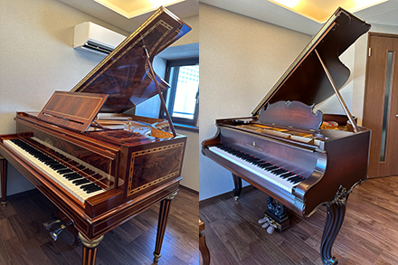 エラール（1920年製）グランドピアノ No.0 185 ピラミッド・マホガニー、ニューヨーク・スタインウェイ（1905年製）グランドピアノ Model M-170 ルイXV世スタイル